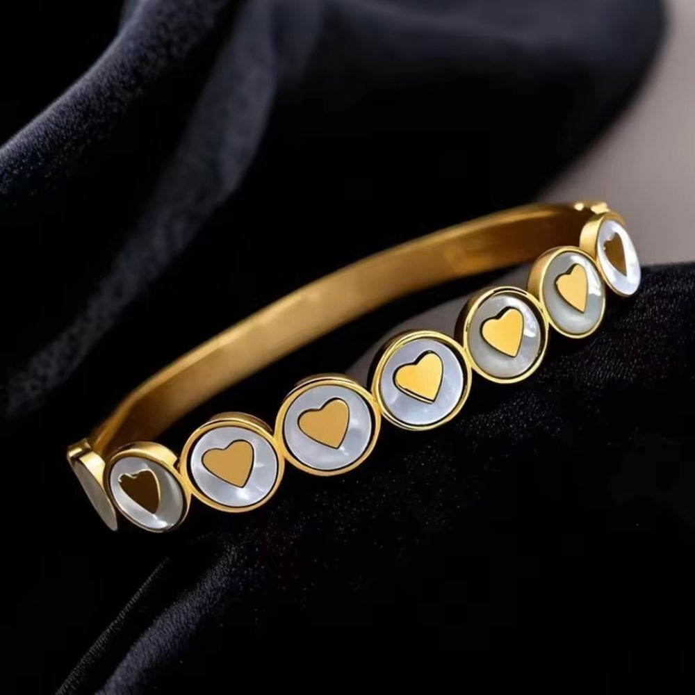 Gold Plated White Shell Heart Bracelet Bangle